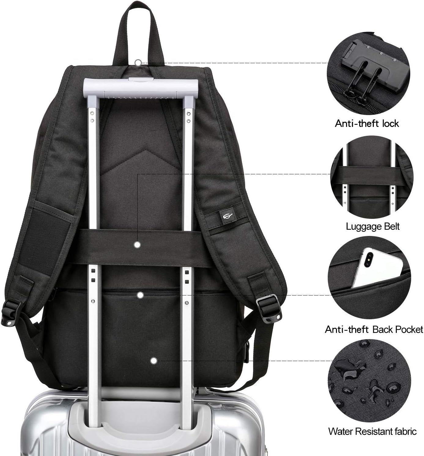 WENIG Anti-Theft Travel Laptop Backpack with USB Charging Port Lock,Water Resistant Slim Work Computer Bag for Men College Bookbags Fits 15.6 Inch Laptop - Image 5