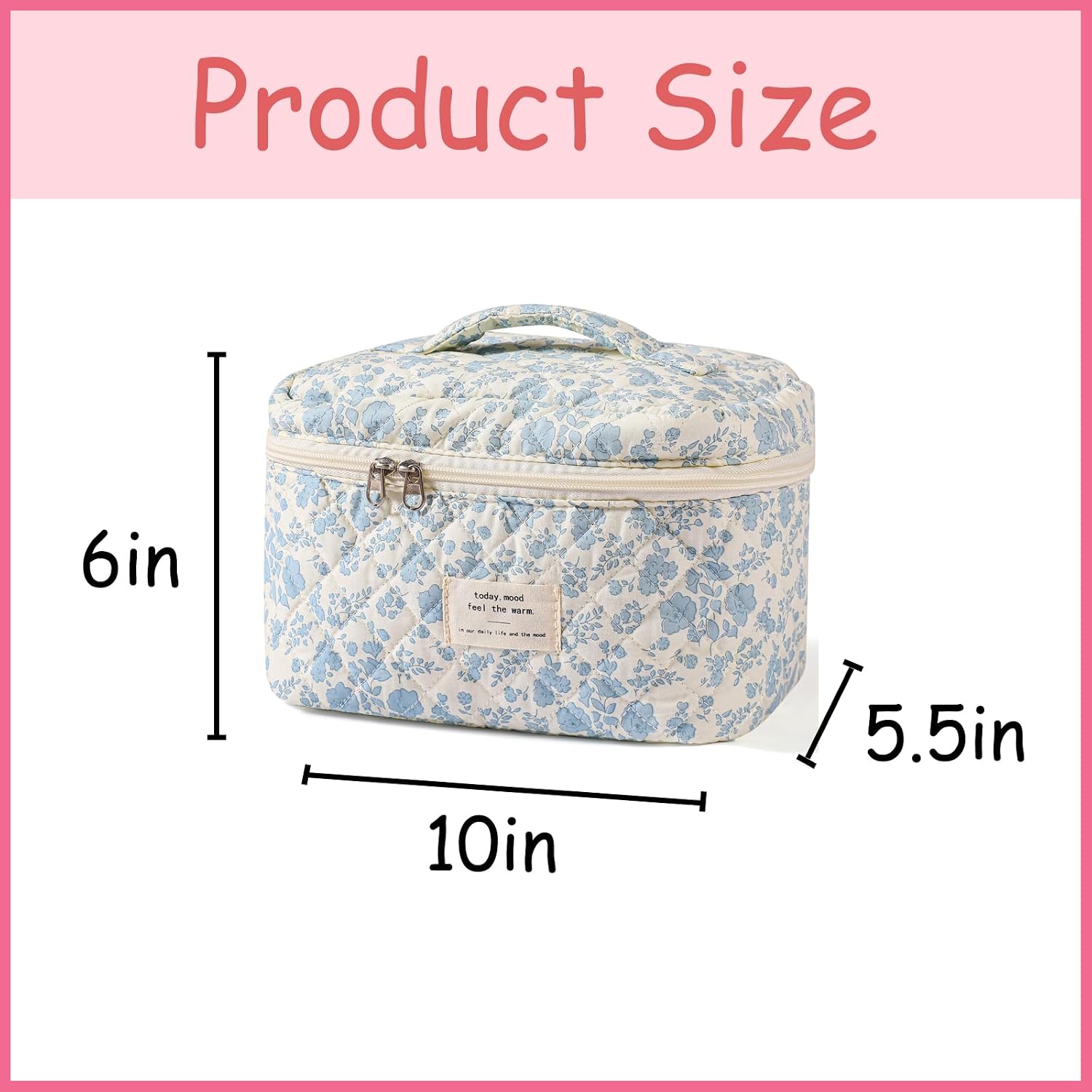 uekeboag Large Travel Quilted Makeup Bag for Women (01Lithtblue-flower) - Image 2