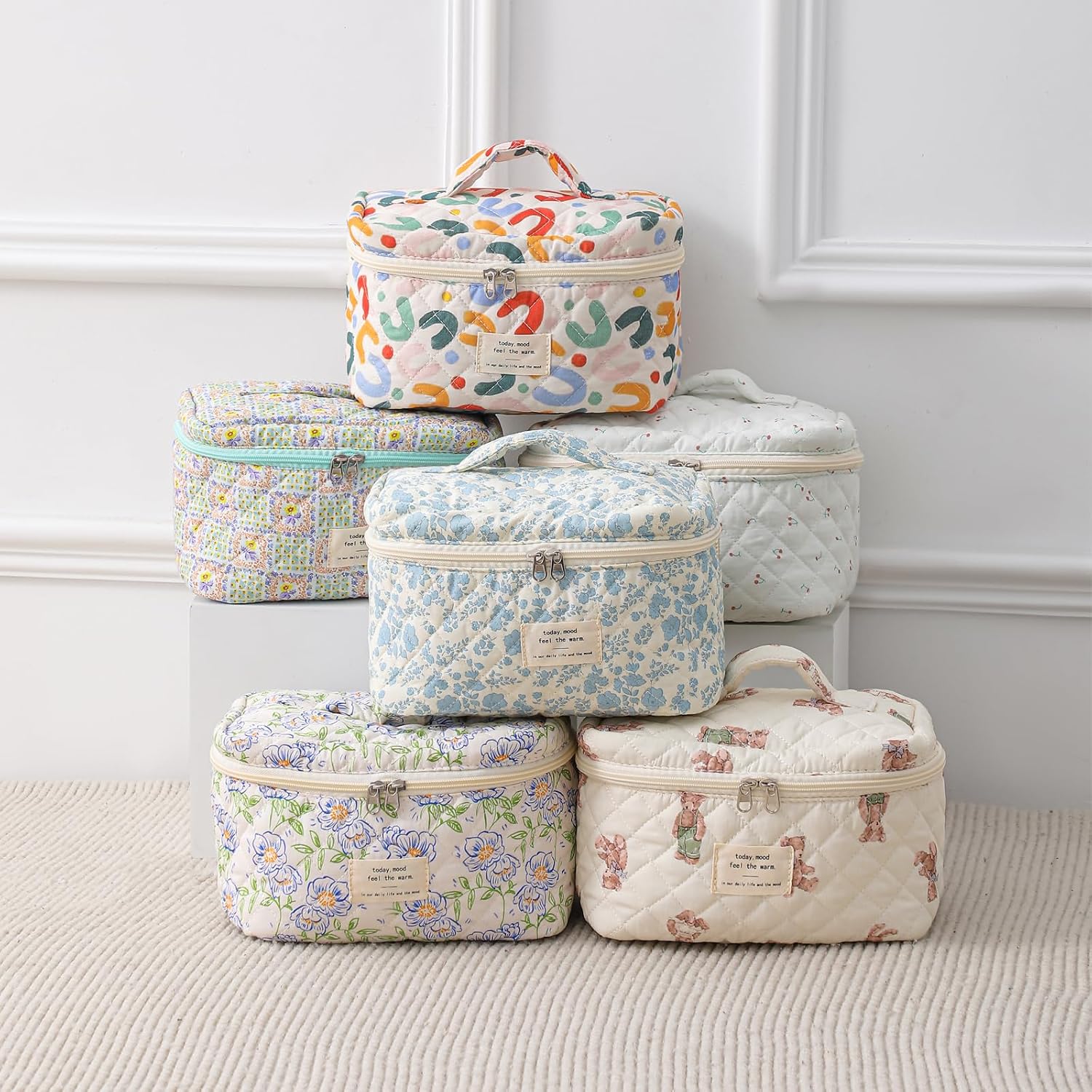 uekeboag Large Travel Quilted Makeup Bag for Women (01Lithtblue-flower) - Image 4