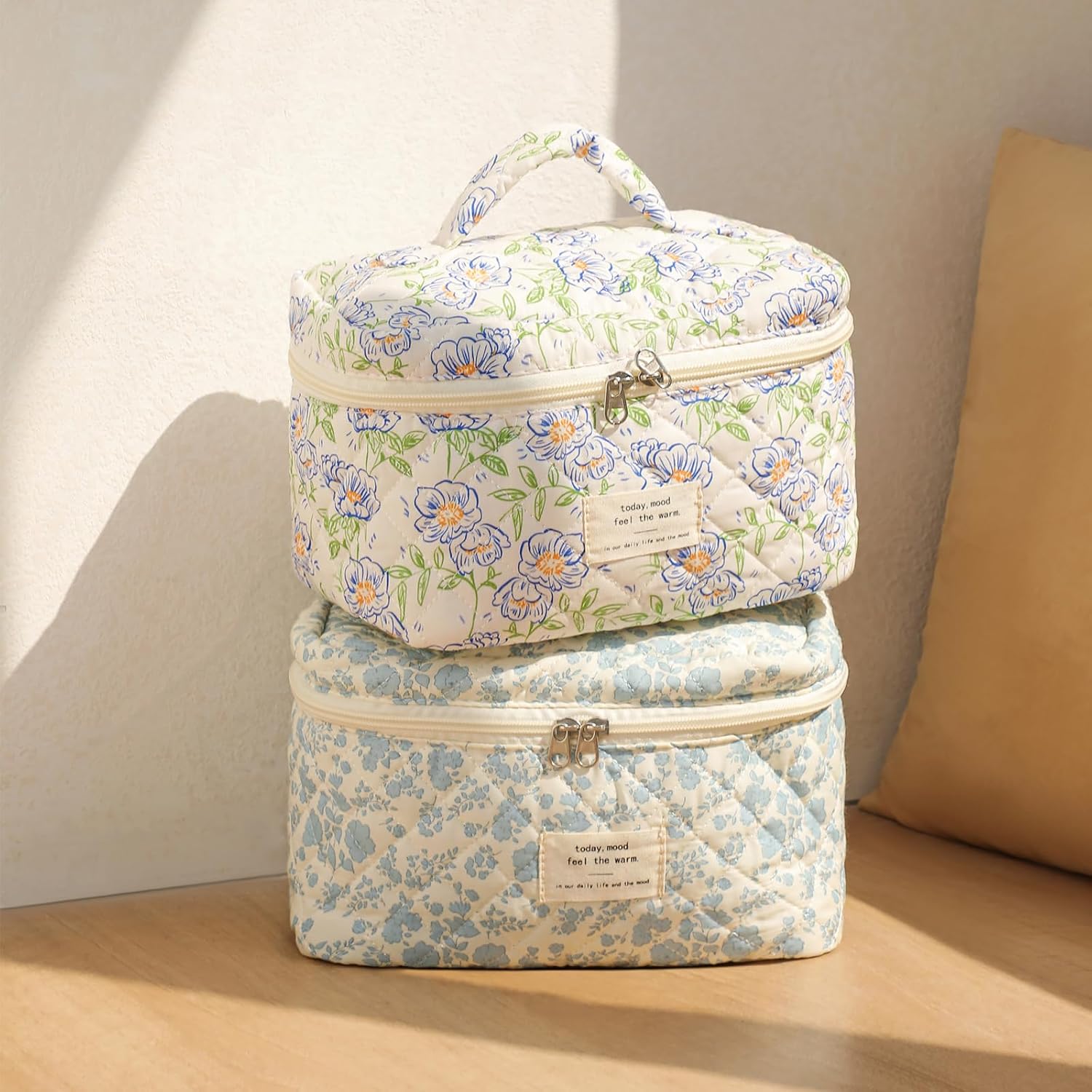 uekeboag Large Travel Quilted Makeup Bag for Women (01Lithtblue-flower) - Image 6