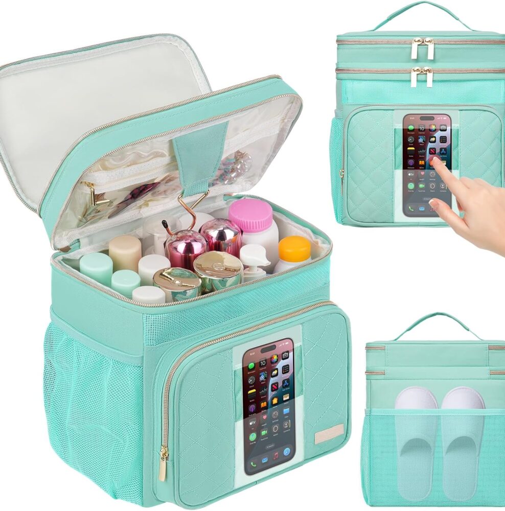 Portable Shower Caddy College Dorm Essentials, Large Toiletry Bag for Women Men, 2 Layers Quickly Dry Mesh Bathroom Tote Bag, Hanging Makeup Organizer Bag for Travel, Gym, Camping (Mint Green)