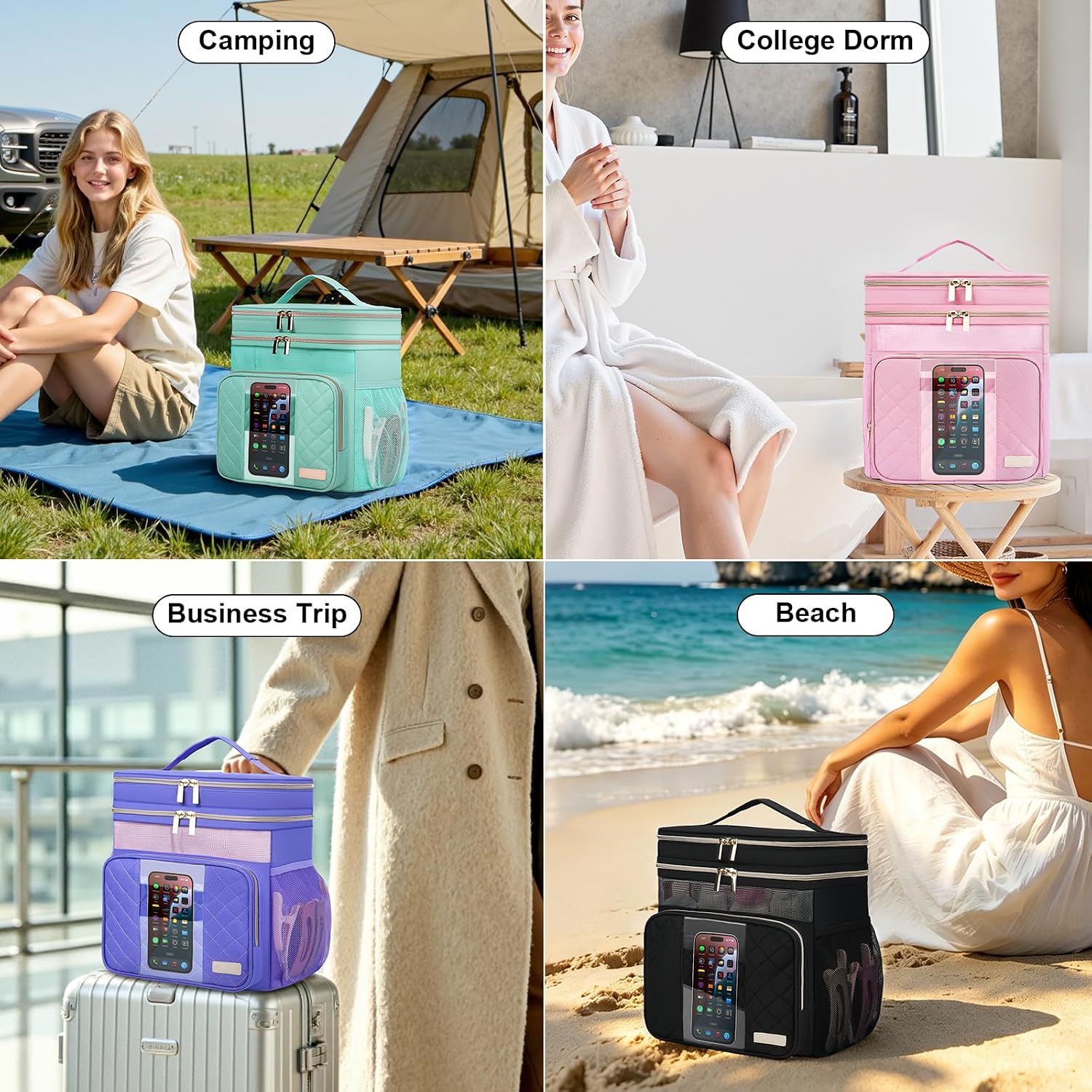 Portable Shower Caddy College Dorm Essentials, Large Toiletry Bag for Women Men, 2 Layers Quickly Dry Mesh Bathroom Tote Bag, Hanging Makeup Organizer Bag for Travel, Gym, Camping (Mint Green) - Image 2