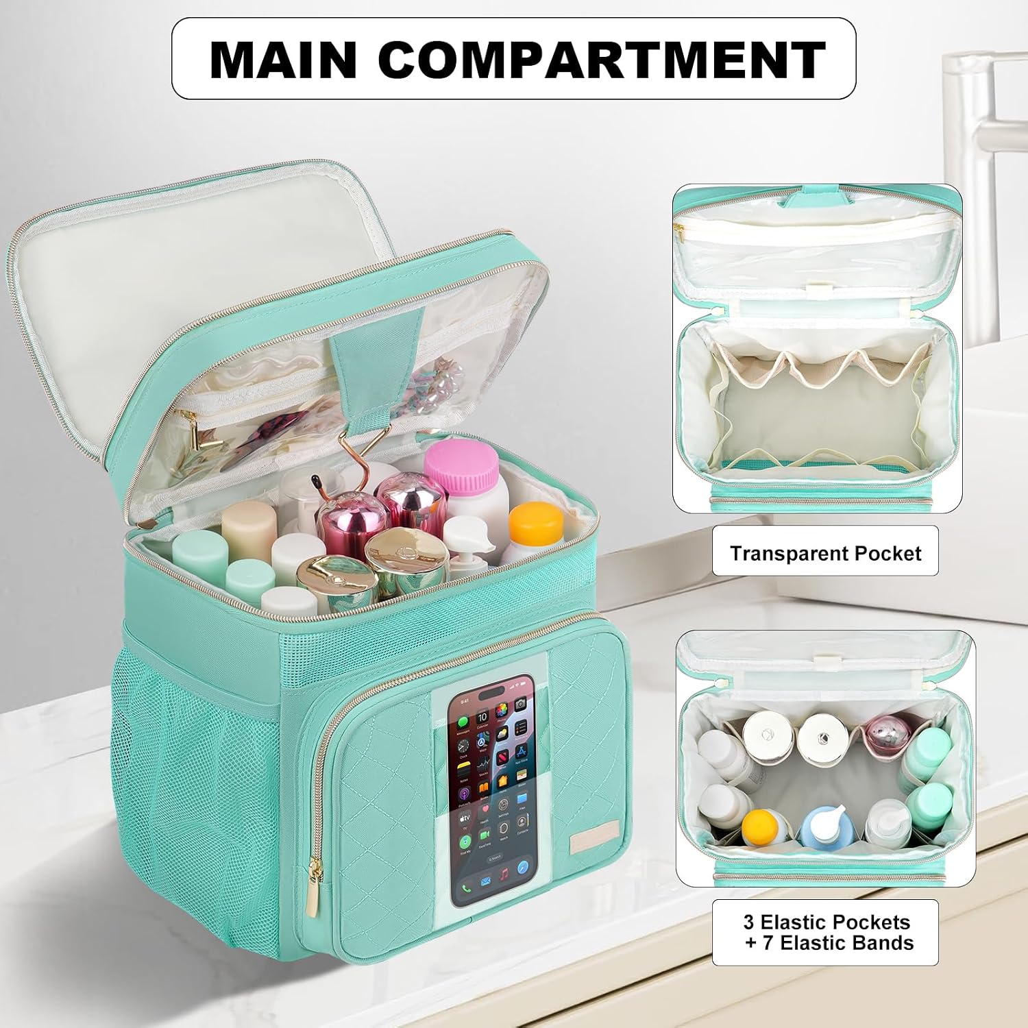 Portable Shower Caddy College Dorm Essentials, Large Toiletry Bag for Women Men, 2 Layers Quickly Dry Mesh Bathroom Tote Bag, Hanging Makeup Organizer Bag for Travel, Gym, Camping (Mint Green) - Image 5