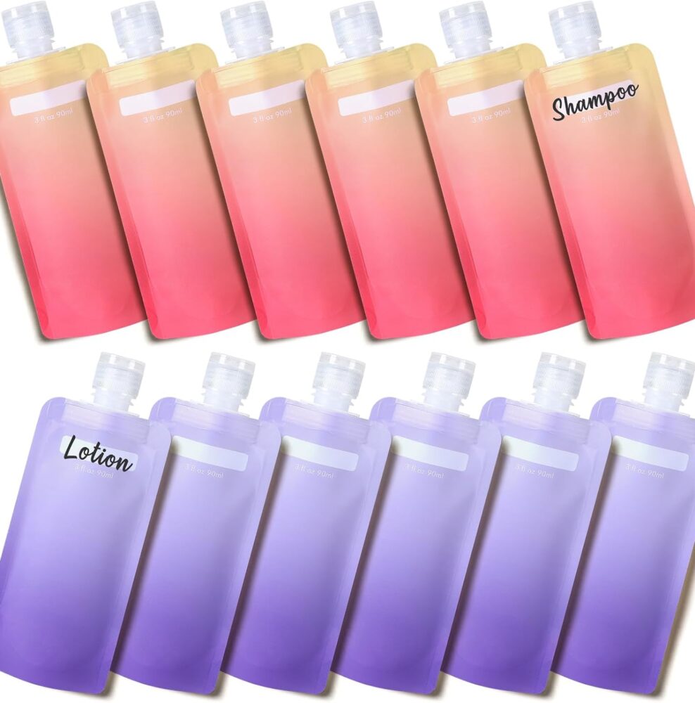 PACKISM 12 Pack Travel Pouches for Toiletries - 90ml 3 oz Liquid Containers