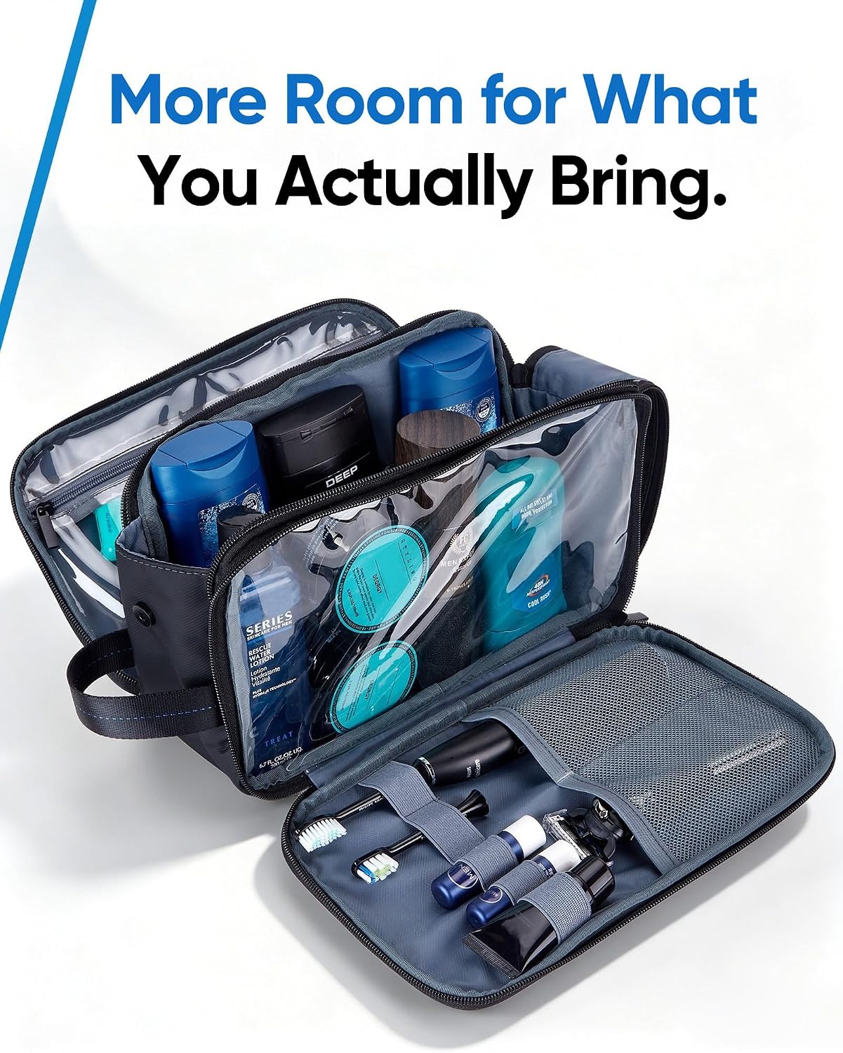 ZEEMO Travel Toiletry Bag for Men, Full Open Dopp Kit with Dual Compartment - Image 2
