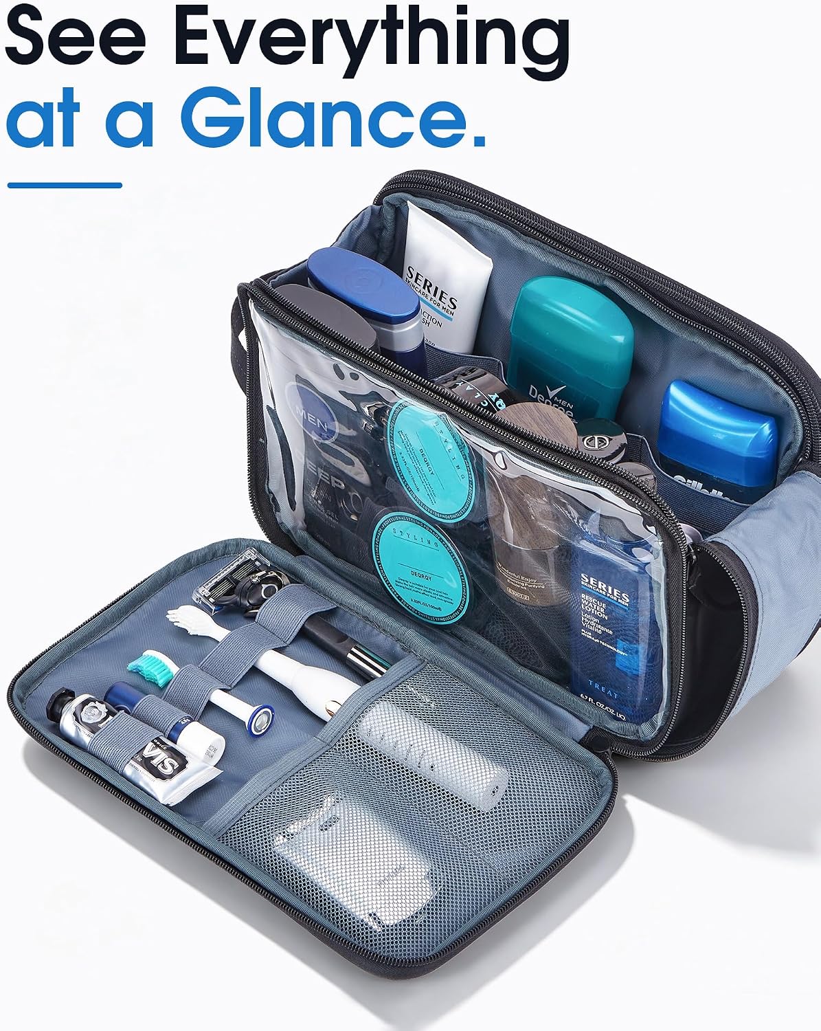 ZEEMO Travel Toiletry Bag for Men, Full Open Dopp Kit with Dual Compartment - Image 7